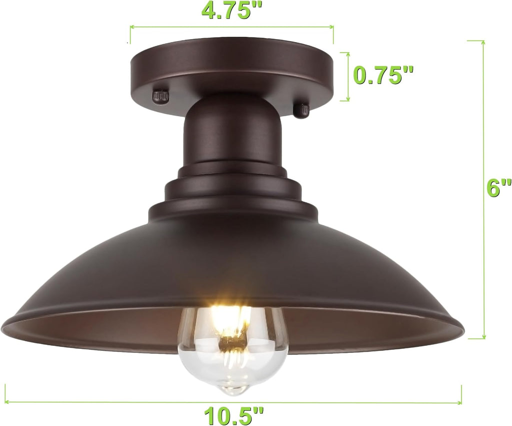 10.5" Oil Rubbed Bronze Semi Flush Mount Ceiling Light, Rust-Resistant Powder Coated Metal Barn Fixture for Kitchen