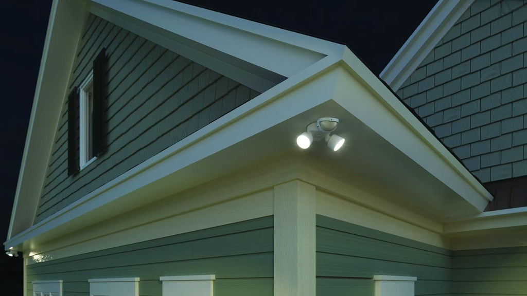 HomeGuard 2-Light LED Outdoor Flood Lights, Motion Sensor | White Motion Sensor Outdoor Lights with Dusk to Dawn