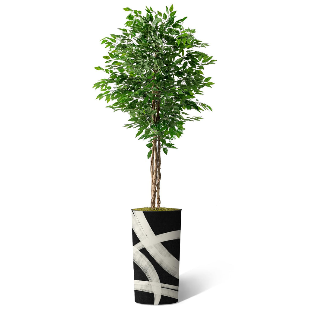 Artificial Tree in Optional Designed Pot, Fake Ficus Silk Tree for Indoor and Outdoor Home Decoration - 75" Overall