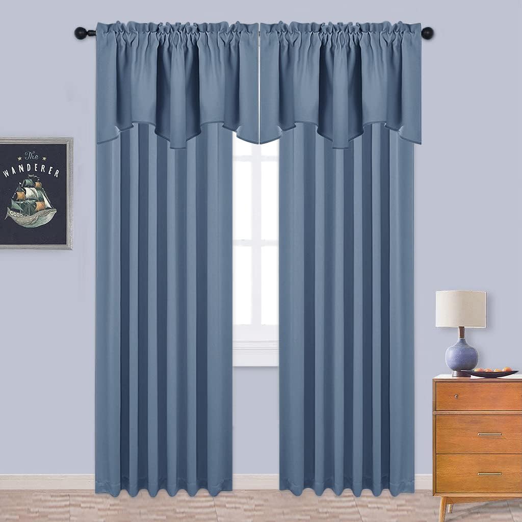 Window Blackout Valances, Elegant Scalloped Curtain Valances Room Darkening Draperies Window Topper for Living