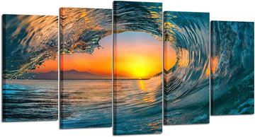 Large 5 Piece Sea Waves Wall Art Modern Framed Giclee Canvas Prints Seascape Artwork Ocean Beach Pictures Paintings