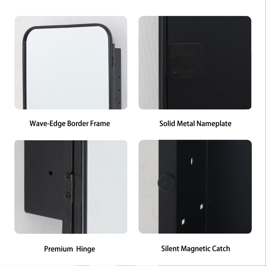 24"x32" Black Bathroom Medicine Cabinet Rounded Rectangle Mirror