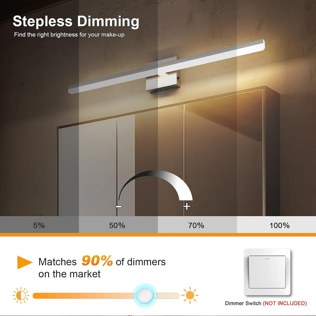 LED Modern Bathroom Light Fixtures 22W Brushed Nickel Vanity Lights Bar 5CCT Dimmable ixture Over Mirror Vanity Light