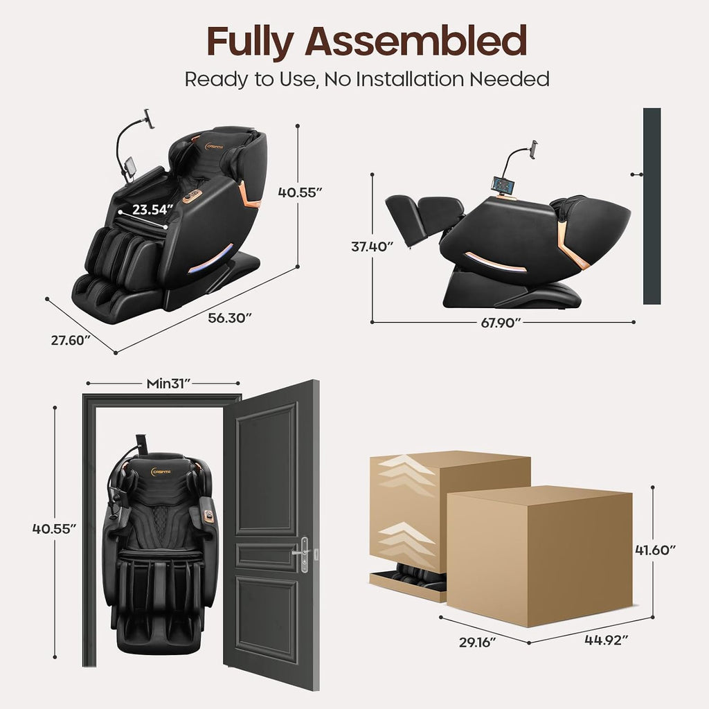 4D Massage Chairs Full Body - 53.5 Extend Sl Track Shiatsu Massage Chair - Zero Gravity Massage Chair,Core Heating &