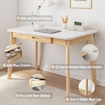 Solid Wood Writing Desk - Home Office Laptop Computer Table, White