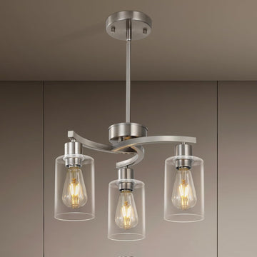 3 Light Brushed Nickel Dining Room Light Fixture,Modern Kitchen Chandeliers Over Table，Adjustable Height Industrial