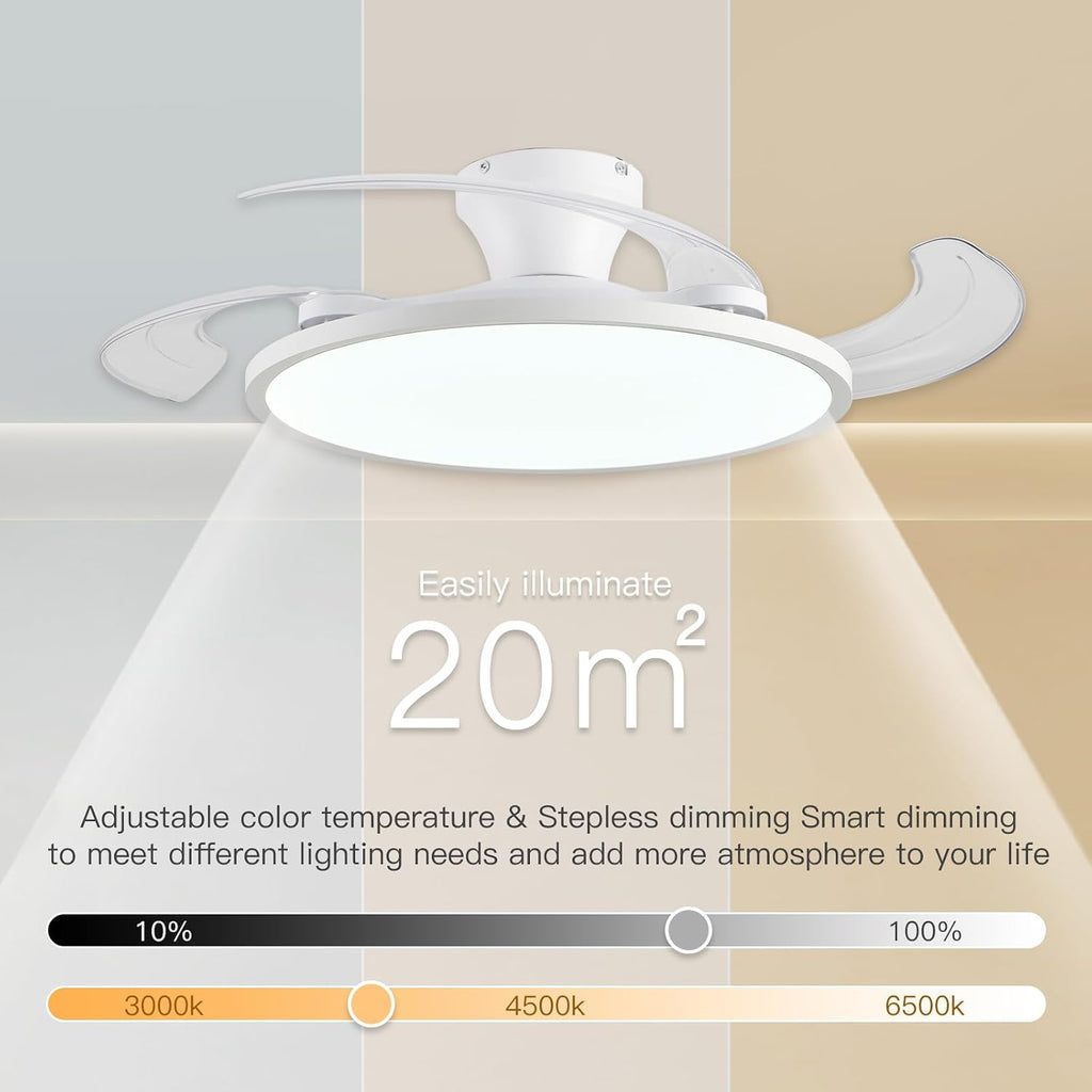 Retractable Ceiling Fan with Lights,42 Inch Low Profile Ceiling Fan with Remote Control,Retractable Blades,Dimmable