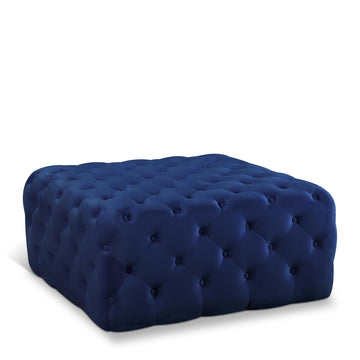 Ariel Collection Modern | Contemporary Navy Velvet Upholstered Ottoman/Bench with Deep Button Tufting, Solid Wood