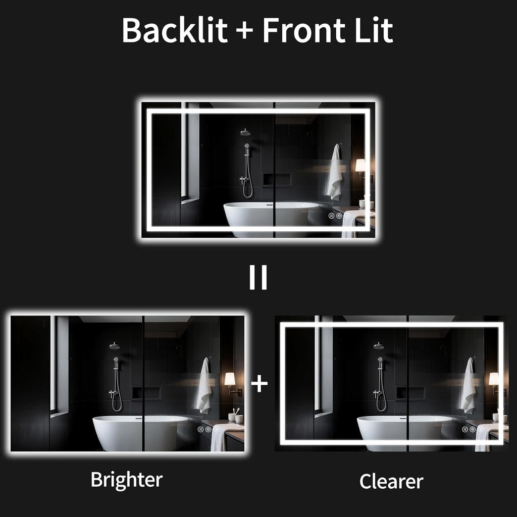 30"x48" LED Bathroom Mirror with Lights, Dimmable，Anti-Fog，Bathroom Vanity Mirror for Wall, Backlit + Front Lit