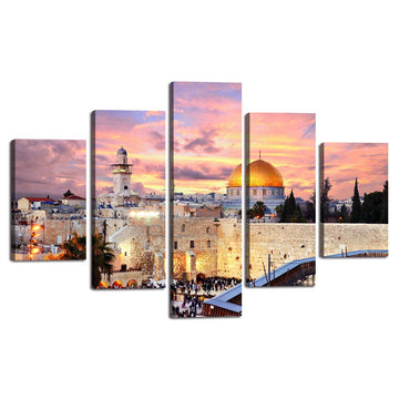 Extra Large Islamic Religion Canvas Painting Jerusalem Wall Art Mecca Modern Muslim Split Artwork 5 Panel Prints