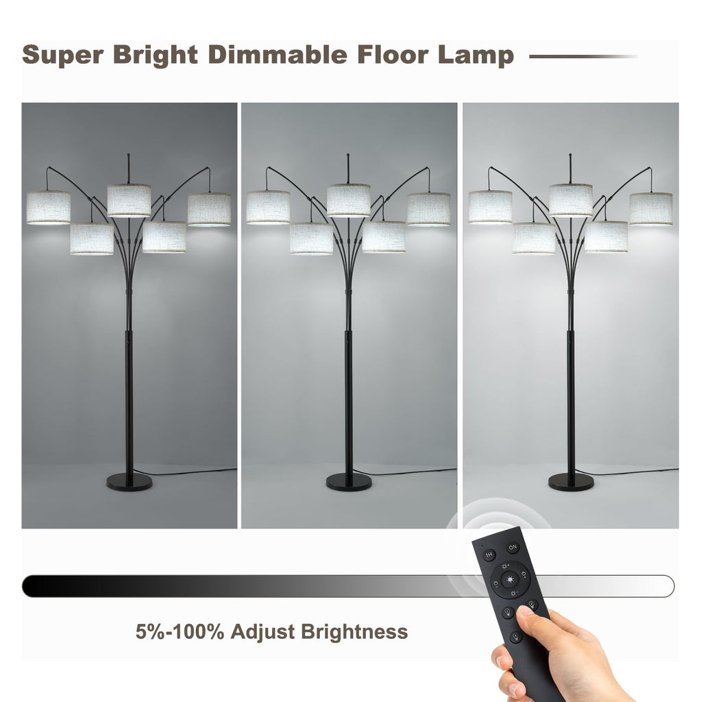 Bright Floor Lamp, Remote Control, Beige Shade Black Pole