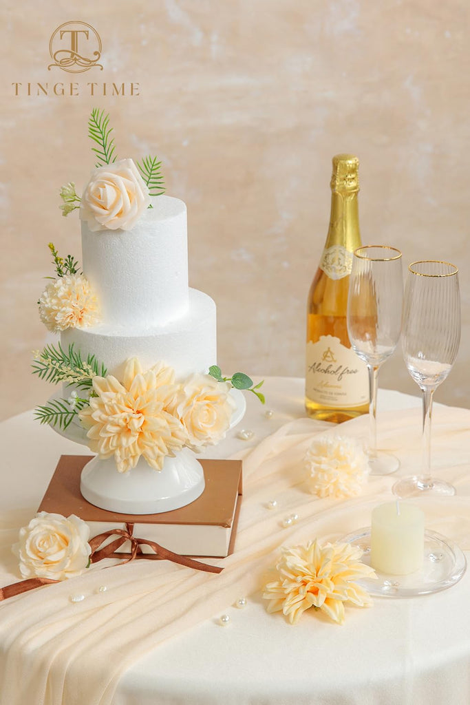 23pcs Artificial Wedding Flower Combo, Rose Dahlia Champagne