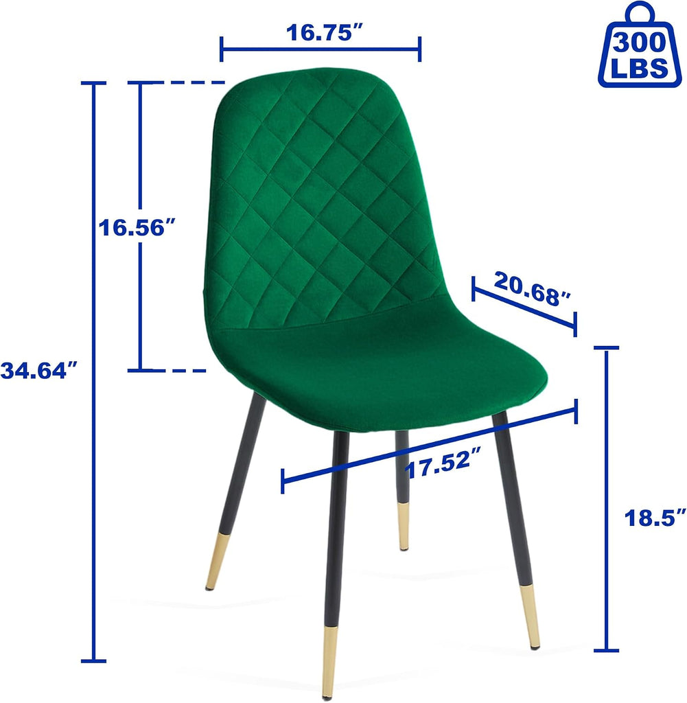 Green Velvet Dining Chairs Set of 6, Modern Kitchen & Dining Room Side Chairs with Black and Gold Metal Legs for Home