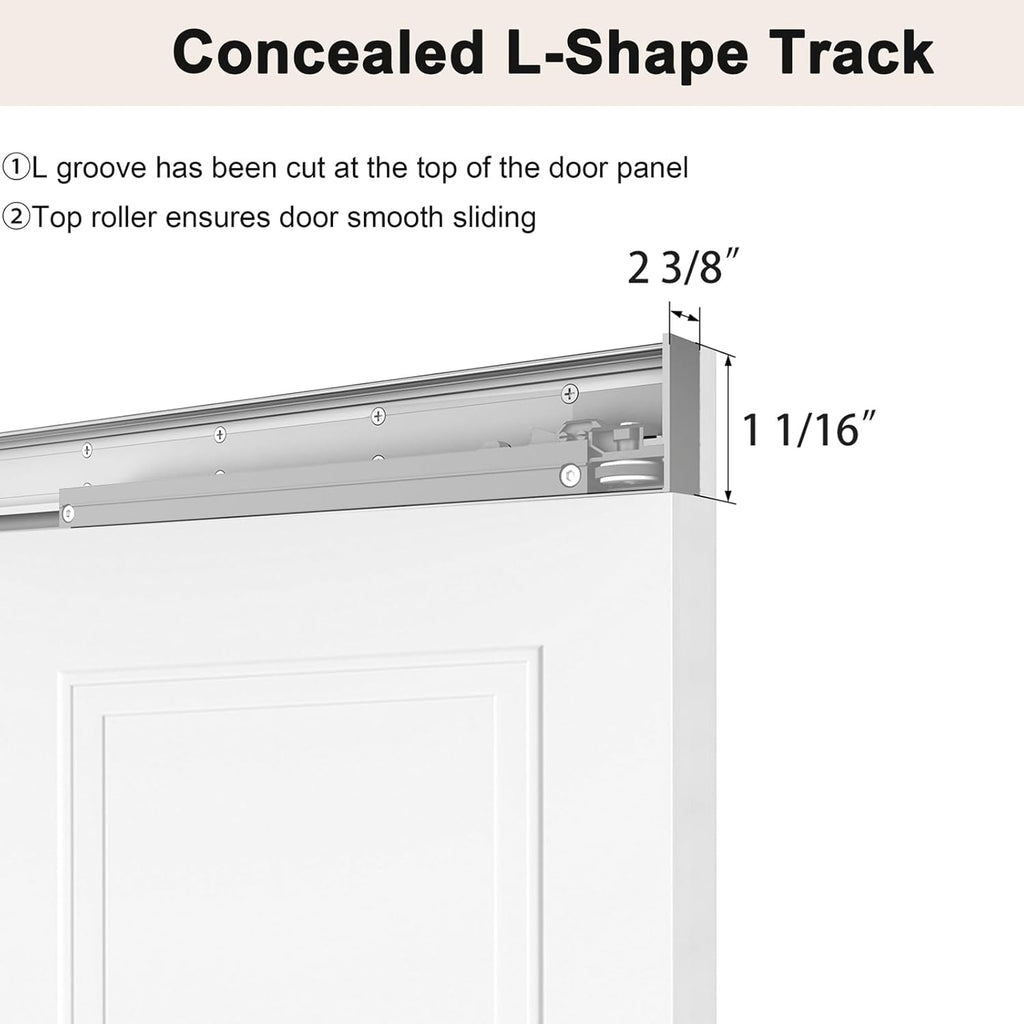 36"x84" Concealed Sliding Barn Door with Soft Close Hardware Kits, White Primed Solid Core Hidden Do