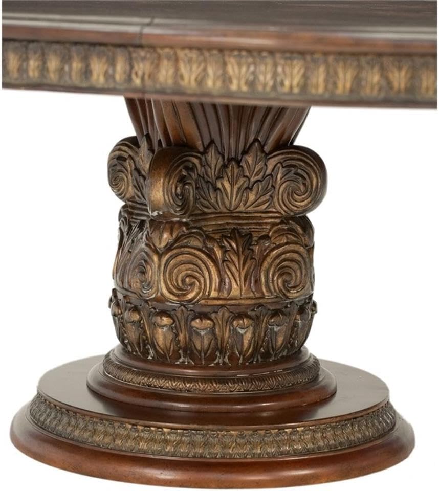 Traditional Round Wood Dining Table, Classic Chestnut Finish, 30.50" H x 84" W x 60" D, Intricate Pedestal Base