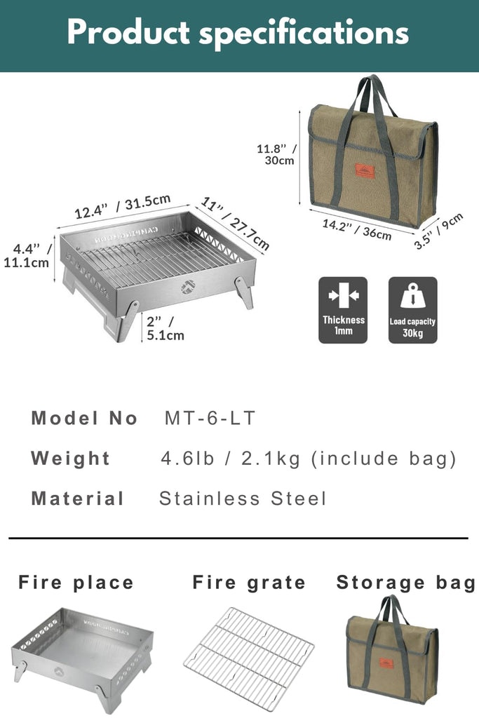 Portable Fire Pit 12 Inch Stainless Steel Campfire Base