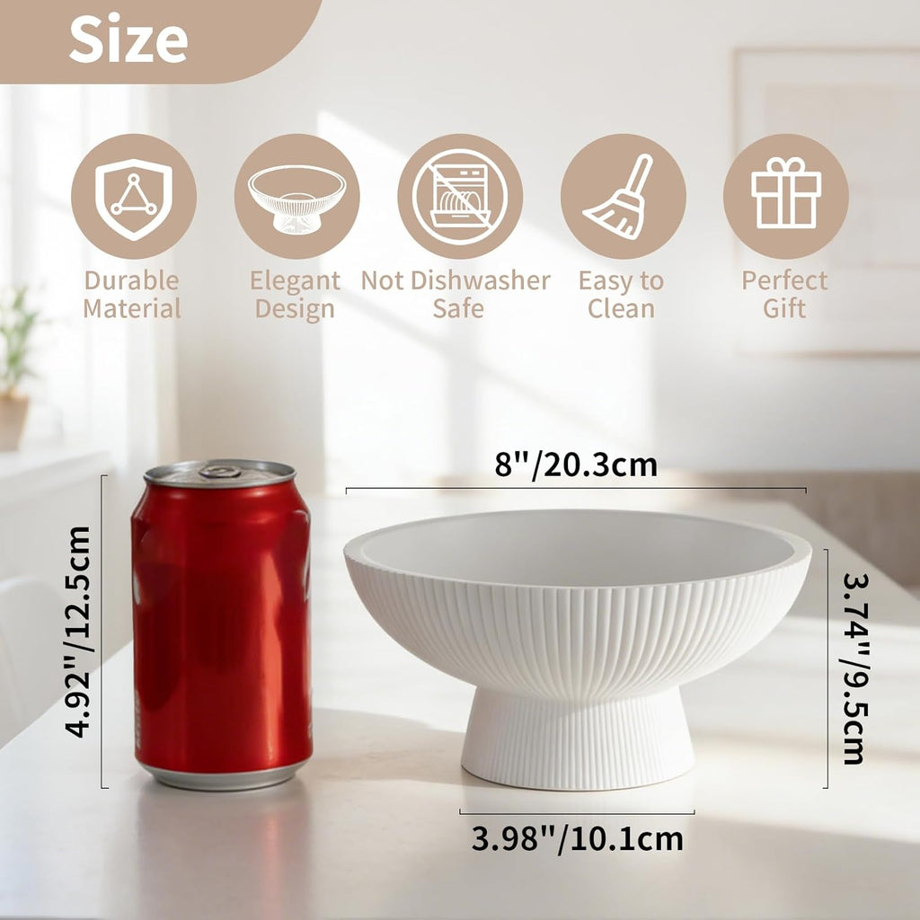 Decorative Bowl Decor: 8" Centerpiece Coffee Table Fruit Bowls Counter Resin Pedestal Key Tray