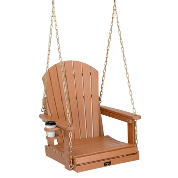 2.2FT HDPE Porch Swing, Patio Swing with Rotatable Cup Holder, Teak