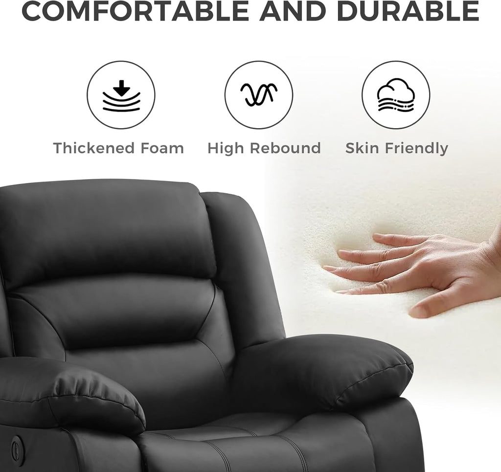 Classic Power Recliner Chair, Faux Leather Oversized Electric Overstuffed Reclining Chair with Soft Cushion and Back