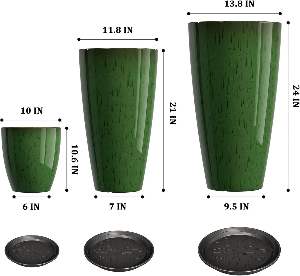24,21,11 inch Large Planters with Drainage Hole & Saucer, Set of 3 Plant Pots Tall Planter for Indoor & Outdoor