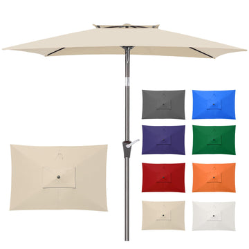 6.6 x 10 ft Rectangular Patio Umbrella, Outdoor Market Table Umbrella with Push Button Tilt and Crank, Double-Tier
