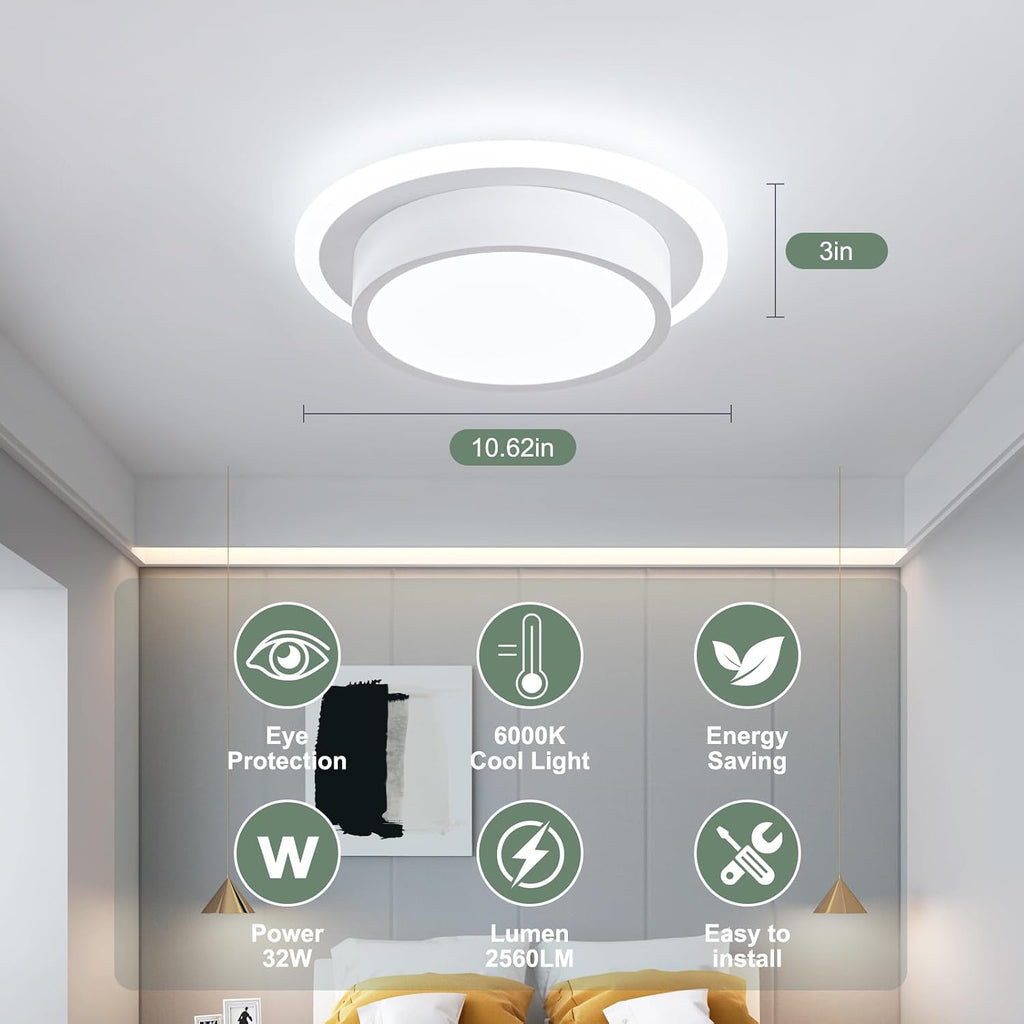 Modern LED Ceiling Light Fixtures, Small Flush Mount Light Fixture, Hallway Light Fixtures 32W 6000K, Round Kitchen