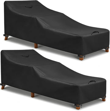 Outdoor Chaise Lounge Covers, 80L x 30W x 30H Inches, 2-Pack, Black - Set of 2
