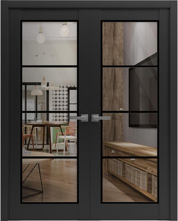 Lucia 2466 | Double Swing Interior French Doors | Clear Glass, Solid Wood | Frame & Hardware Include