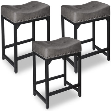Counter Height Bar Stools Set of 3, Stools Island Set of 3, 24 Inch Counter Stool Saddle Backless Barstools Counter
