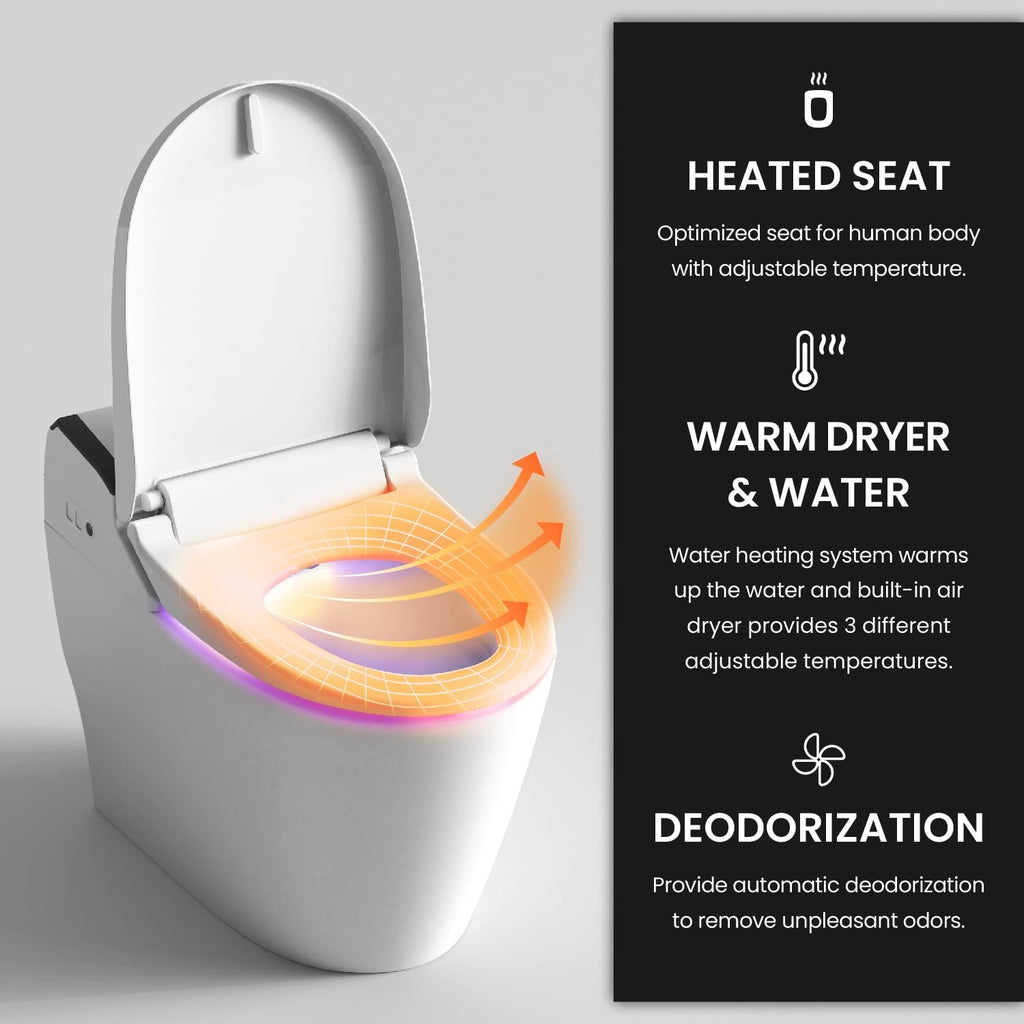 Smart One-Piece Elongated Toilet with Soft-Close Lid, Dual Auto Flush, Heated Seat