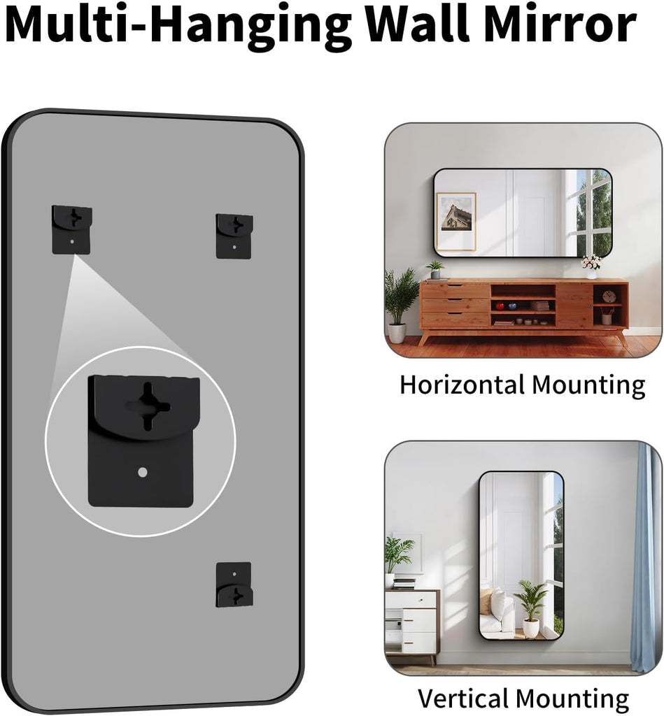 Black Framed Bathroom Mirror - 30x60 Inch Shatterproof Tempered Glass Vanity Mirror Sink, Wall Mounted with Matte