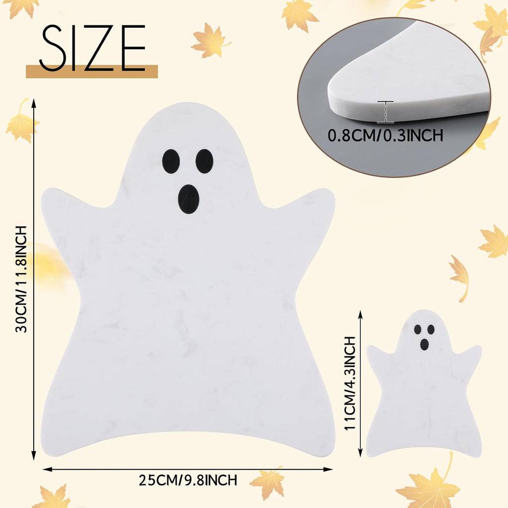 Halloween Ghost Marble Cheese Board with 4 Ghost Coasters Set Charcuterie Cutting Tray Halloween Marble Serving