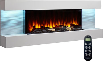 36-Inch Wall Mount Electric Fireplace with 60-Inch Floating Mantel (SF-FORMAT36-SF-FM60-WH)
