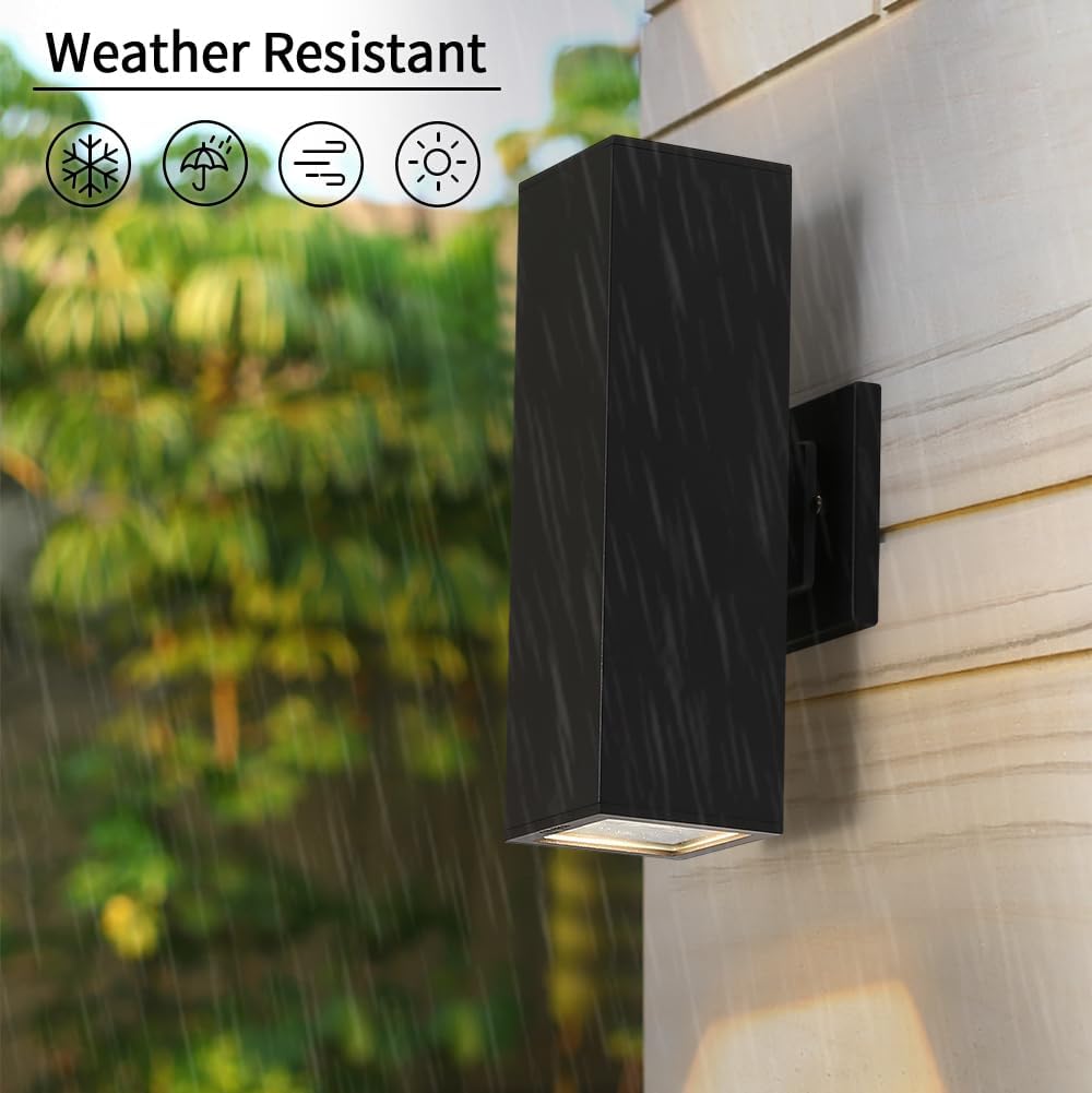 Aluminum Modern Outdoor Wall Light, Exterior Outdoor Wall Sconce Up Down Light Fixtures Matte Black [UL Listed]