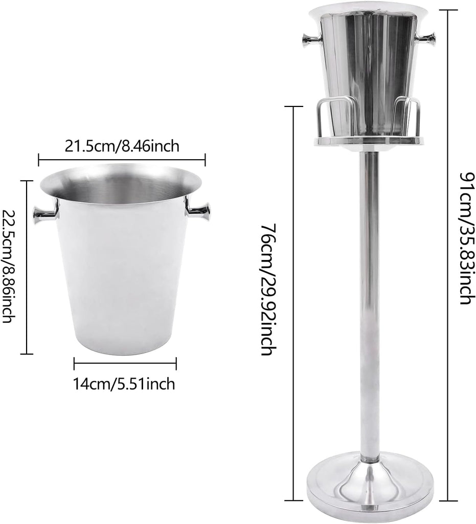 Ice Bucket With Stand, 5L/1.1GAL Stainless Steel Standing Champagne Ice Bucket Ices Cube Container Chiller Wine