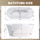 67" Oval Freestanding Soaking Bathtub with Toe-Tap Chrome Drain, Stand Alone Tub, Acrylic Soaking Tub, Ergonomic