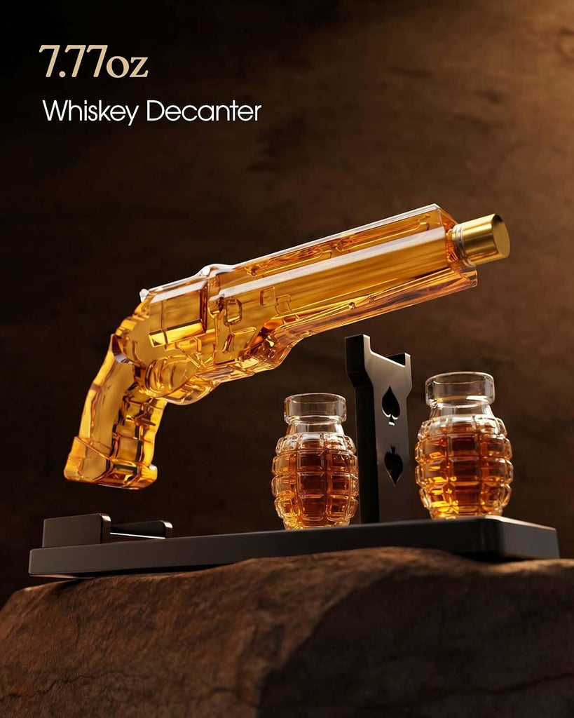 Gun Whiskey Decanter Sets for Men, Liquor Decanter Set with Shot Glass, Handcrafted Birthday Gifts for Men Dad