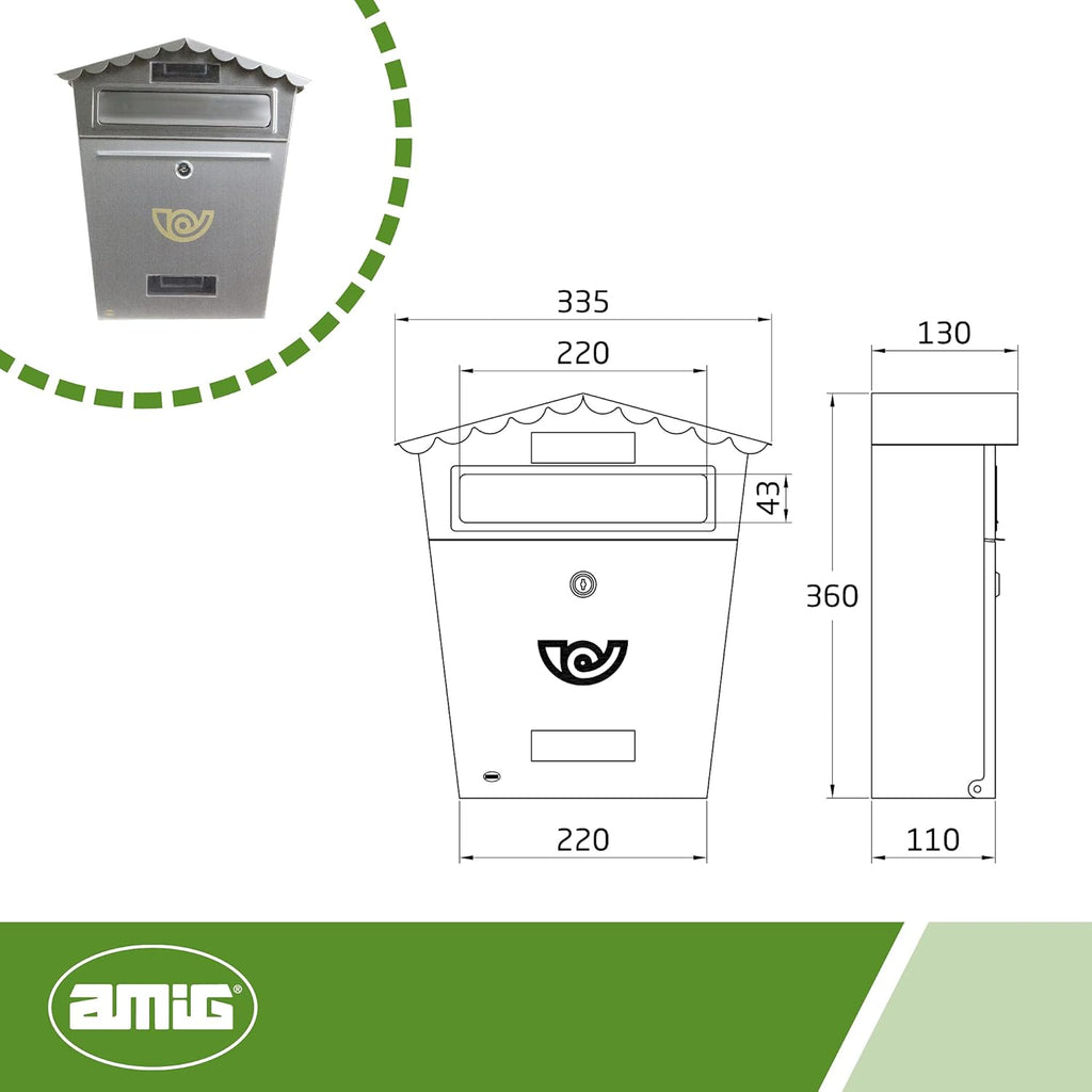 External Wall Mailbox - Compact size for DIN A4 - Lockable front opening - Stainless steel - Corrosion resistant
