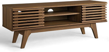 Render 46" Mid-Century Modern Low Profile Media Console TV Stand, 46 Inch, Walnut
