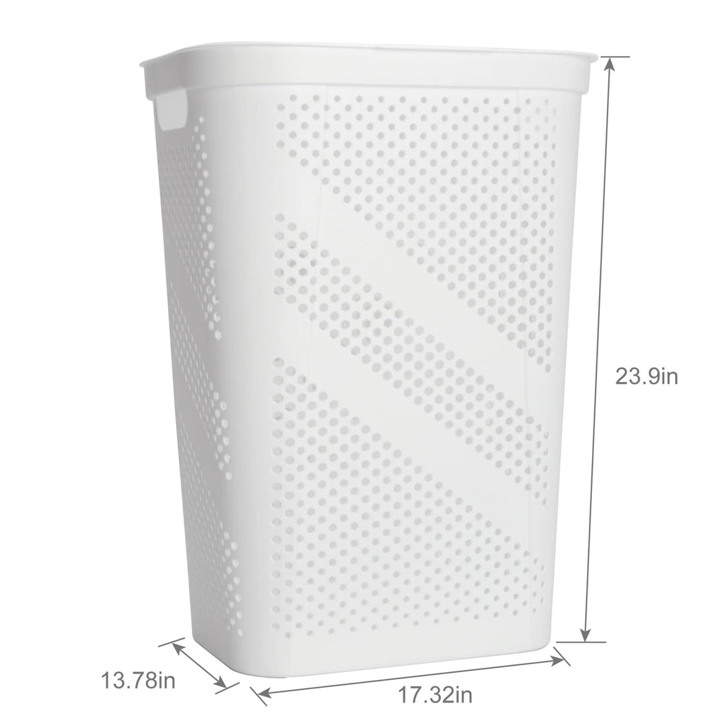 24" Plastic Hinged-Lid Rectangle Laundry Hamper, All Ages, White