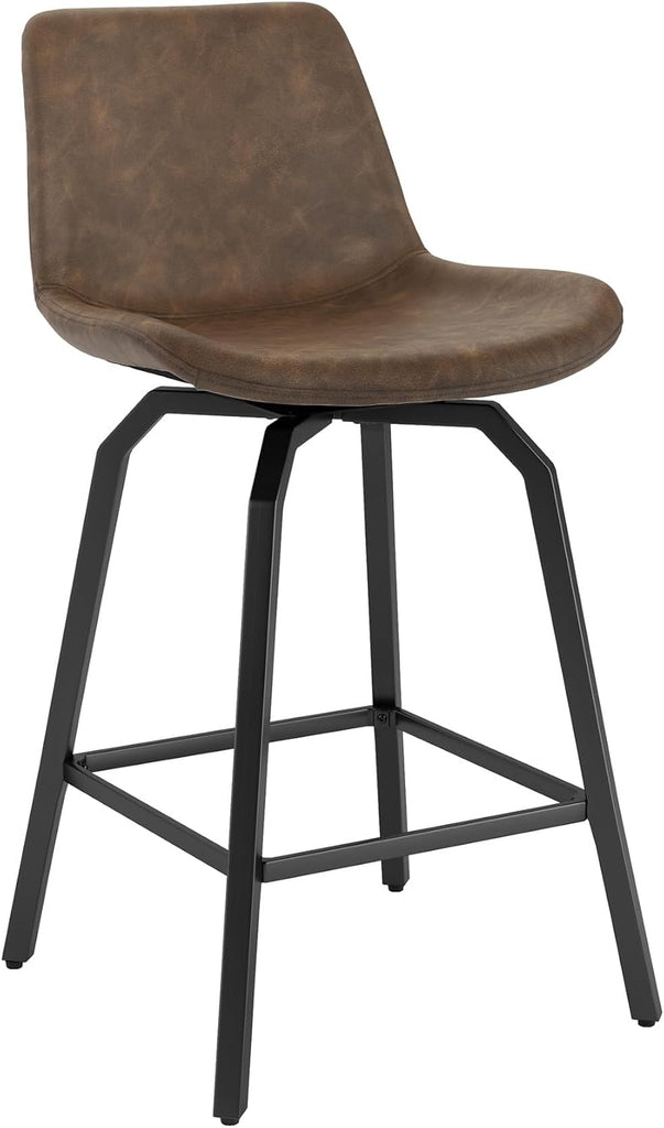 360° Swivel Bar Stools Set of 4, 26 Inch Counter Height Bar Stools, Modern Faux Leather with Enlarged Seats, Metal