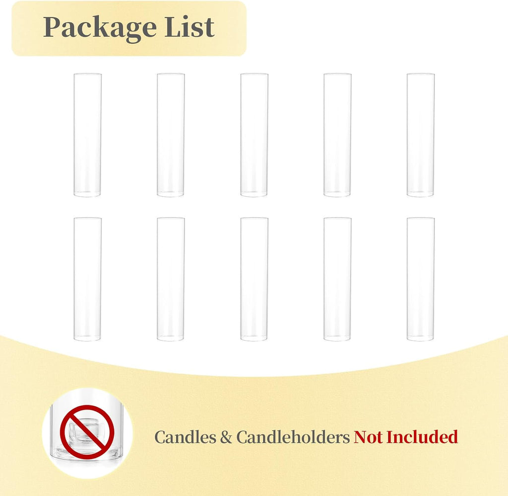 Hurricane Glass Candle Holders: 10 PCS Clear Open Ended Cylinder Candle Holder Sleeve for Candlestick Holders - Taper