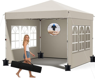 10x10 Pop Up Canopy Tent,Outdoor Canopy with One Push Setup,Easy Up Canopy with 3 Sidewalls & 4 Sandbags