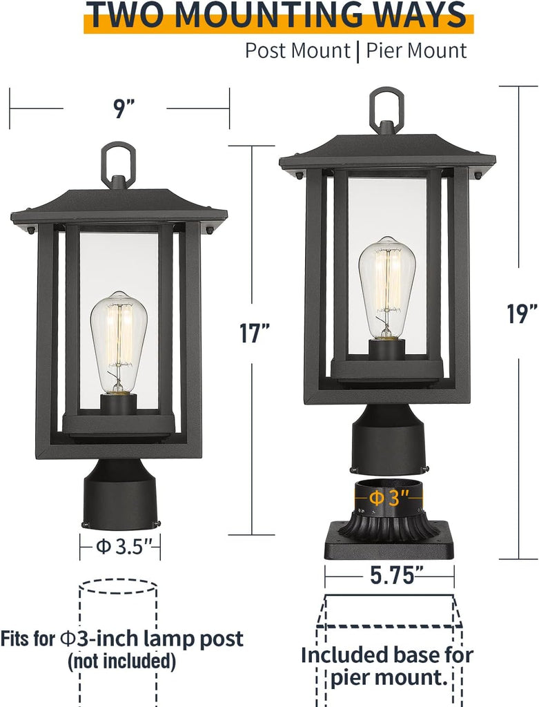Outdoor Post Light, Large Exterior Lamp Post Light Pier Mount Lantern with Base