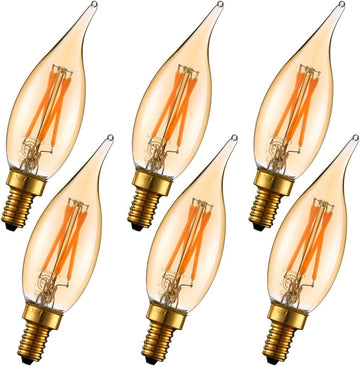 CA10 E12 Candelabra Bulb 40 watt,Amber Light Bulbs,2200K,6Pack