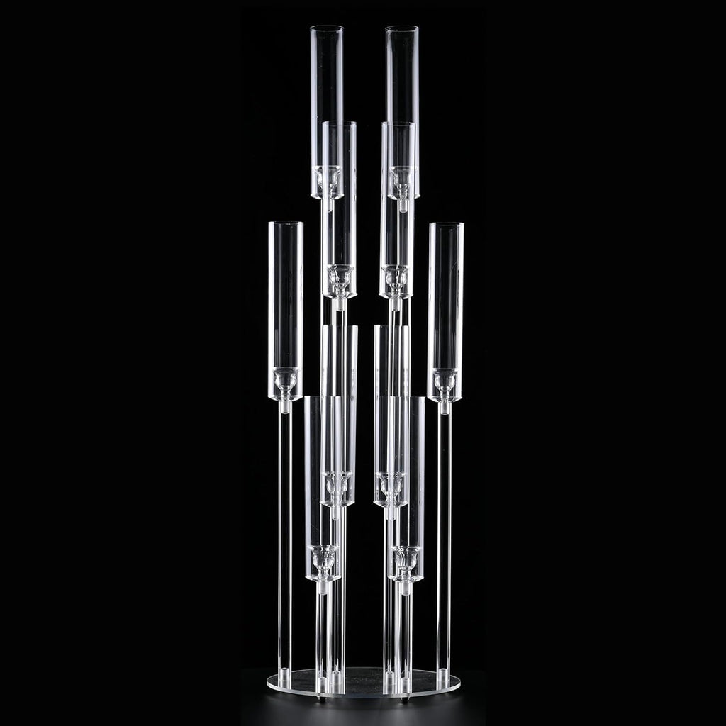 10 Arm Acrylic Candelabra Centerpieces, Floor Clear Tall Candlesticks Holder with Removable Lampshade, Fit 0.82" LED