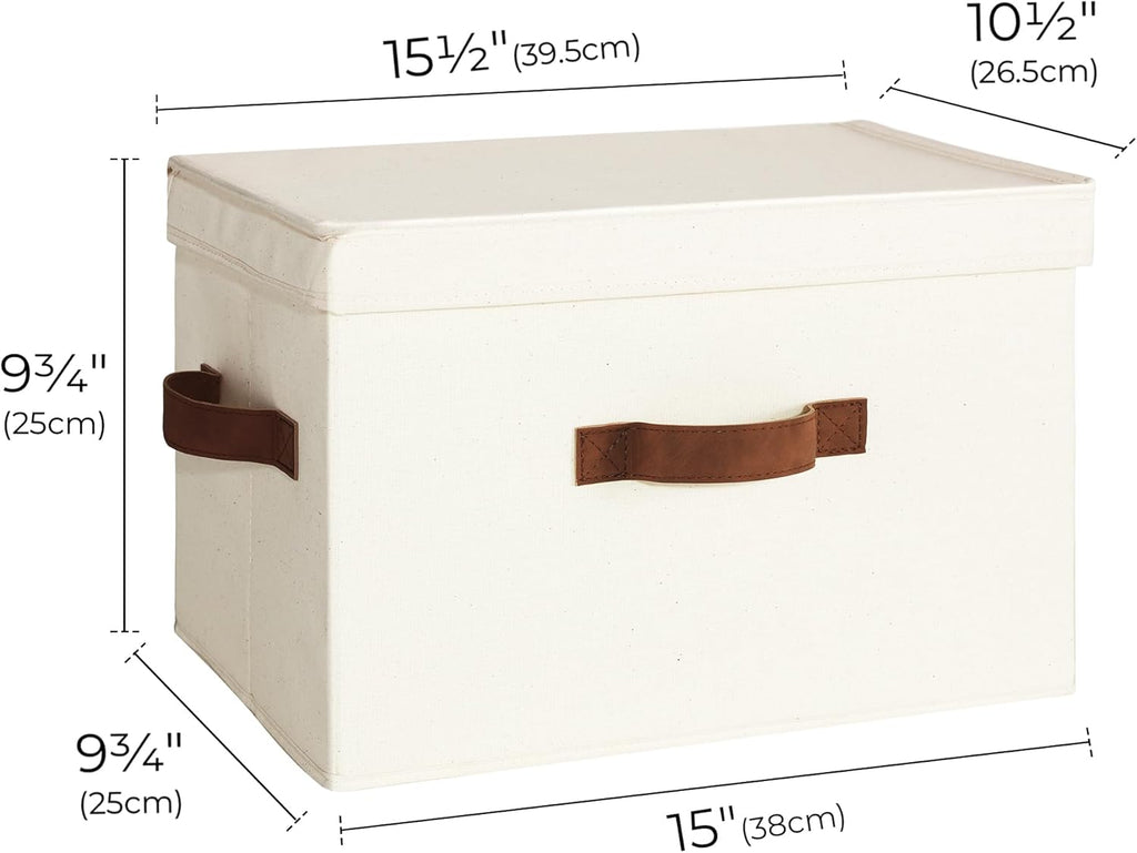 Fabric Storage Bins with Lid, Decorative Storage Boxes for Shelves, Stackable Closet Organizer Basket with Handles