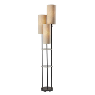 Shelf Floor Lamp, Black & Brown, Two-Tier Storage, 68"