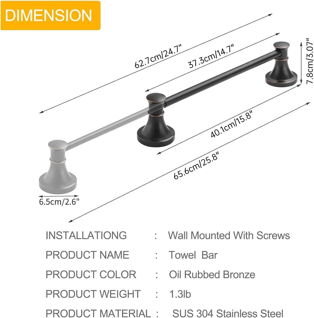 Towel Racks Wall Mounted Bath Towel Bar Oil Rubbed Bronze | Adjustable 16-26 In, Wall Mounted Towel Holder, Stainless