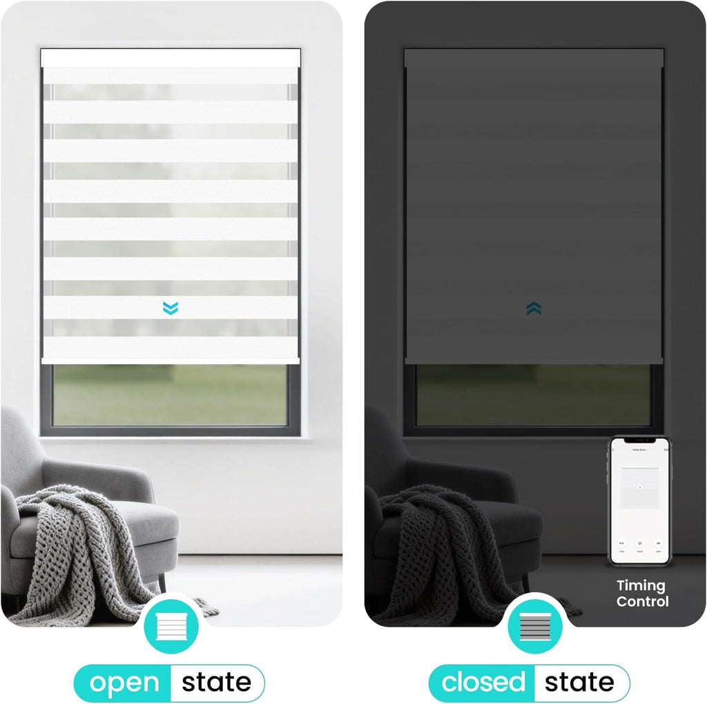 Motorized Blinds with Remote, 95% Blackout Smart Electric Zebra Shades, Built-in Rechargeable Tubular Motor Automatic
